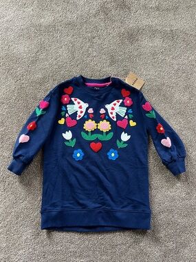 Mini Boden NWT Appliqué Sweatshirt Dress with Floral & Heart Motifs